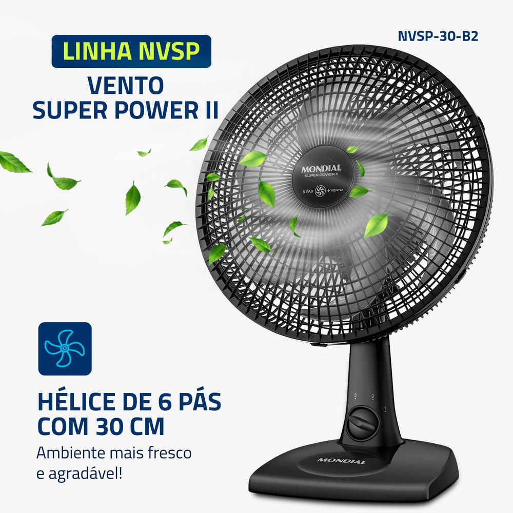 Ventilador de Mesa Mondial 30cm Super Power II Preto NVSP-30-B2 - 127 Volts - Imagem 3